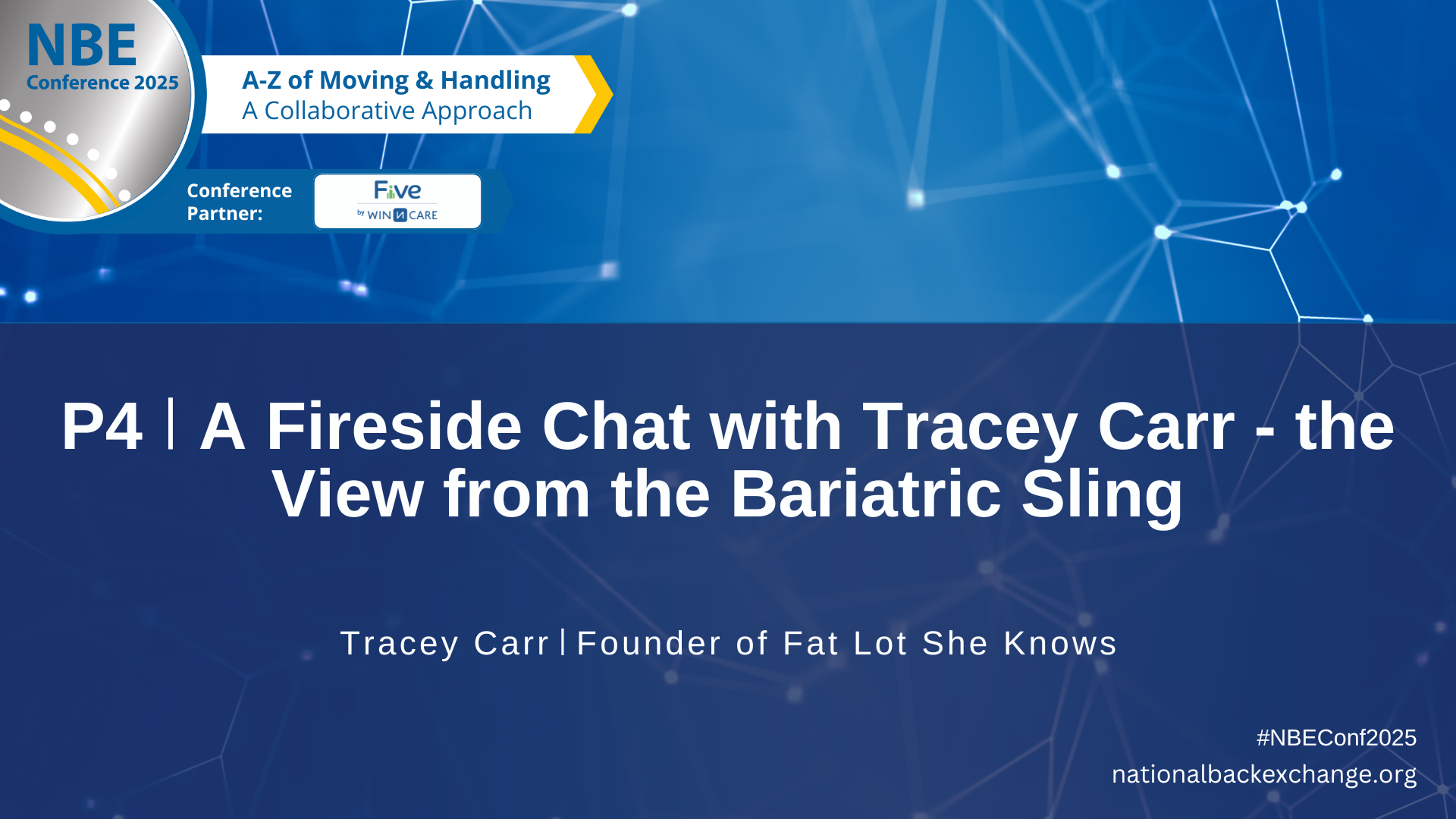 NBE Conference Blue Title Slide - A Fireside Chat with Tracey Carr